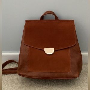NWT brown faux leather suede bookbag backpack crossbody purse